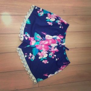 Comfortable blue, pink, white floral shorts.